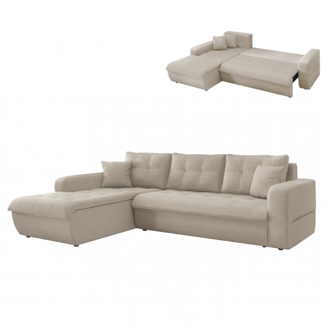 Καναπές κρεβάτι αριστερή γωνία "KANSO" από ύφασμα σε μπεζ χρώμα 244x188x80