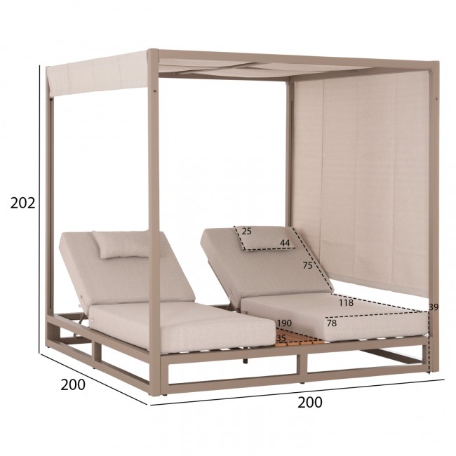 Ξαπλώστρα διπλή παραλίας "GALLANT" από αλουμίνιο σε καπουτσίνο χρώμα 200x200x200