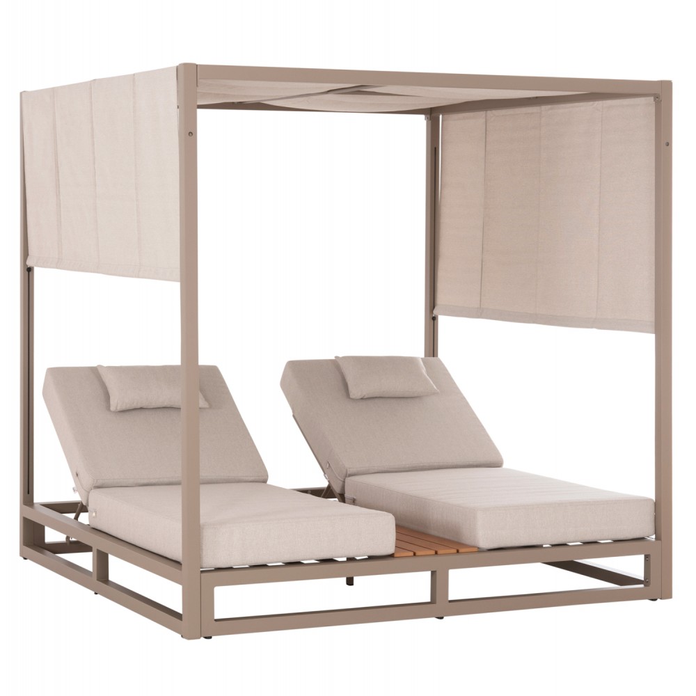 Ξαπλώστρα διπλή παραλίας "GALLANT" από αλουμίνιο σε καπουτσίνο χρώμα 200x200x200