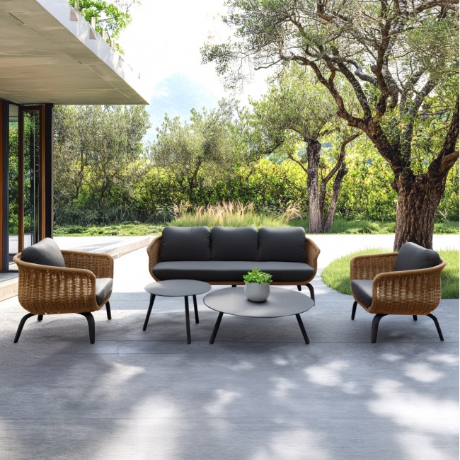 Σετ σαλόνι 5τμχ "STERN" από αλουμίνιο/ύφασμα/wicker σε γκρι/φυσικό χρώμα