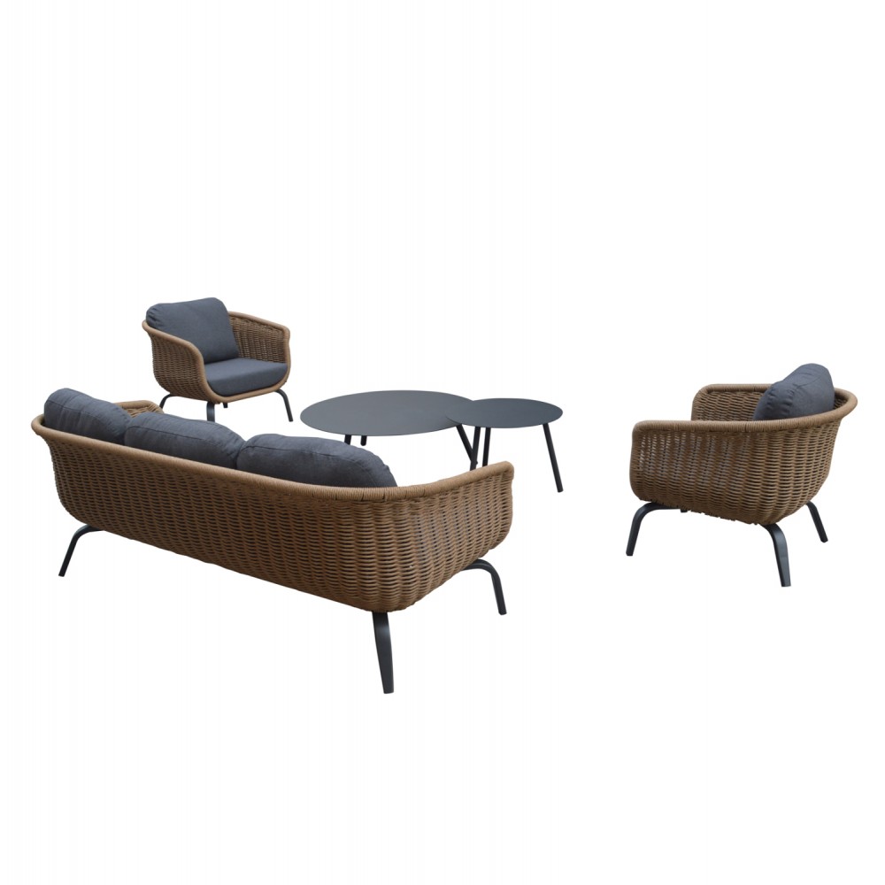 Σετ σαλόνι 5τμχ "STERN" από αλουμίνιο/ύφασμα/wicker σε γκρι/φυσικό χρώμα