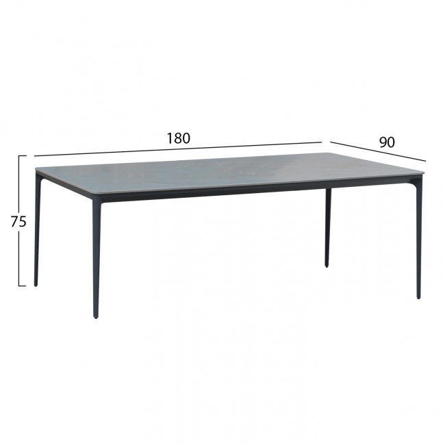 Τραπέζι τραπεζαρίας "STAD" από αλουμίνιο/sintered stone σε γκρι χρώμα 180x90x75