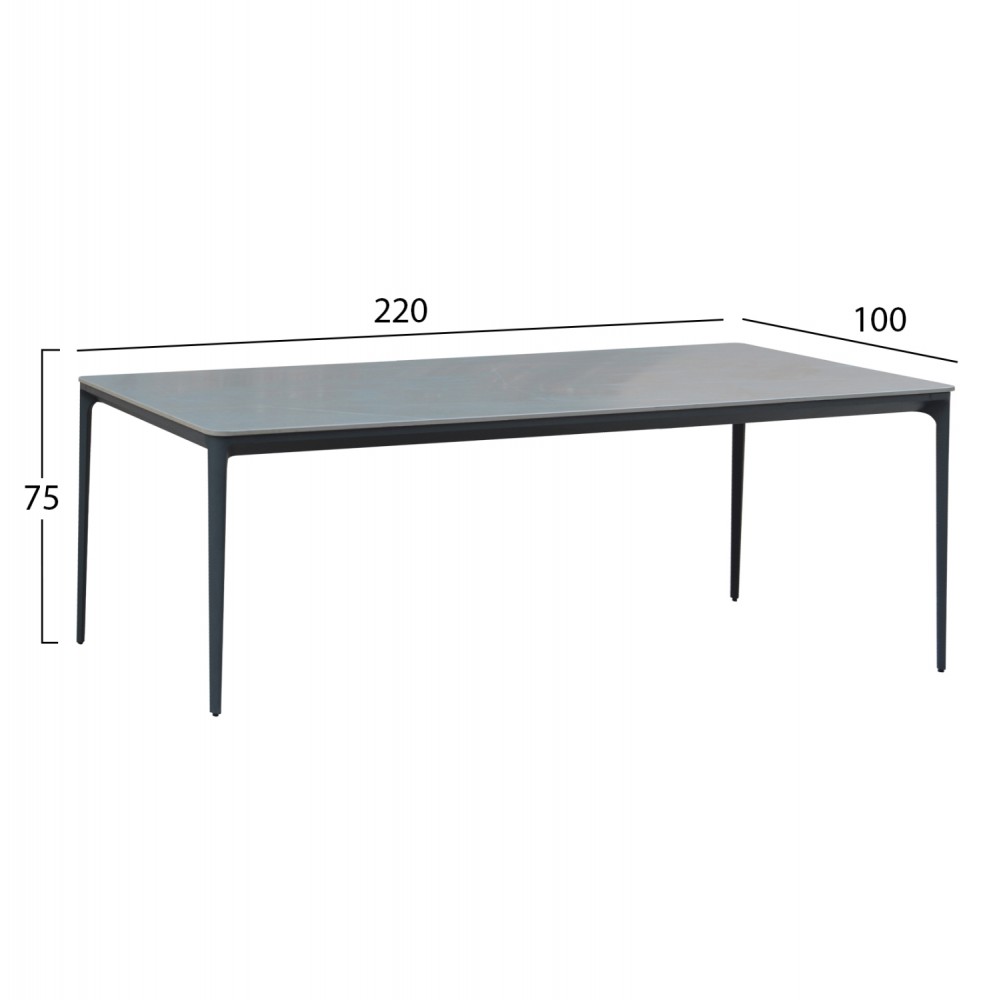 Τραπέζι τραπεζαρίας "STAD" από αλουμίνιο/sintered stone σε γκρι χρώμα 220x100x75