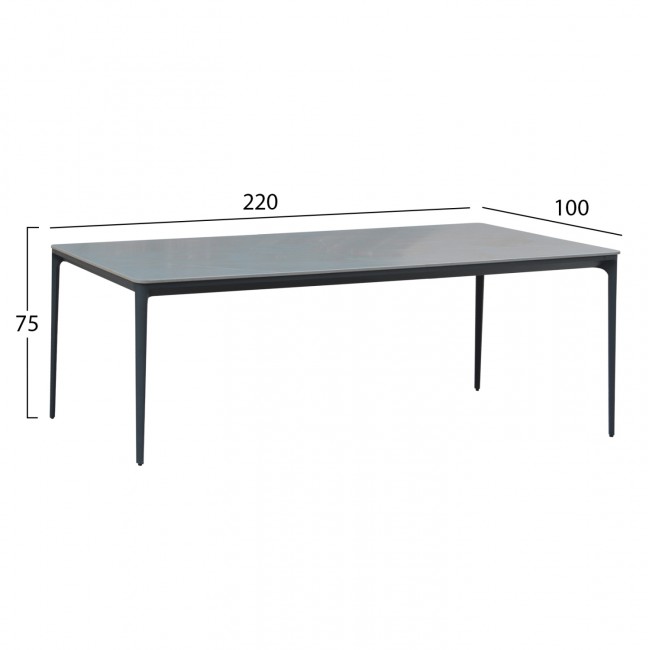 Τραπέζι τραπεζαρίας "STAD" από αλουμίνιο/sintered stone σε γκρι χρώμα 220x100x75