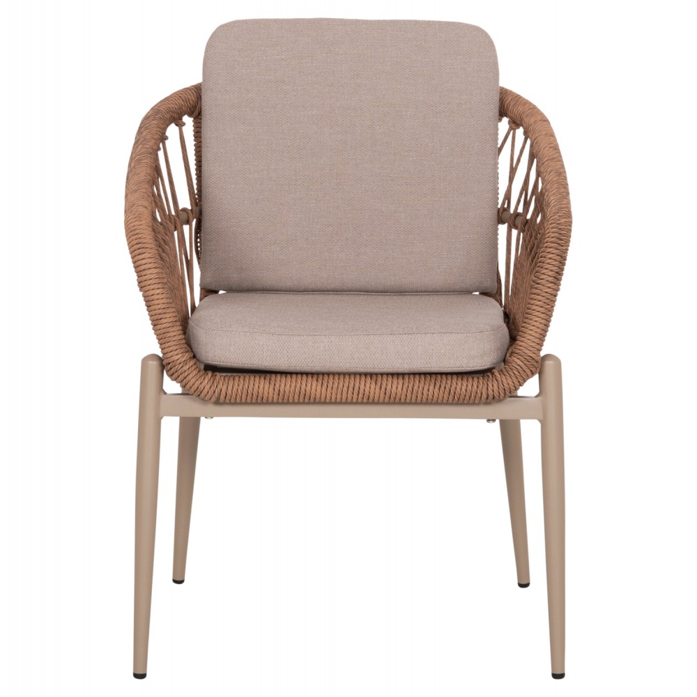Πολυθρόνα "GALDIN" από αλουμίνιο/ ύφασμα/PE/ραττάν σε καπουτσίνο χρώμα  65x60x76
