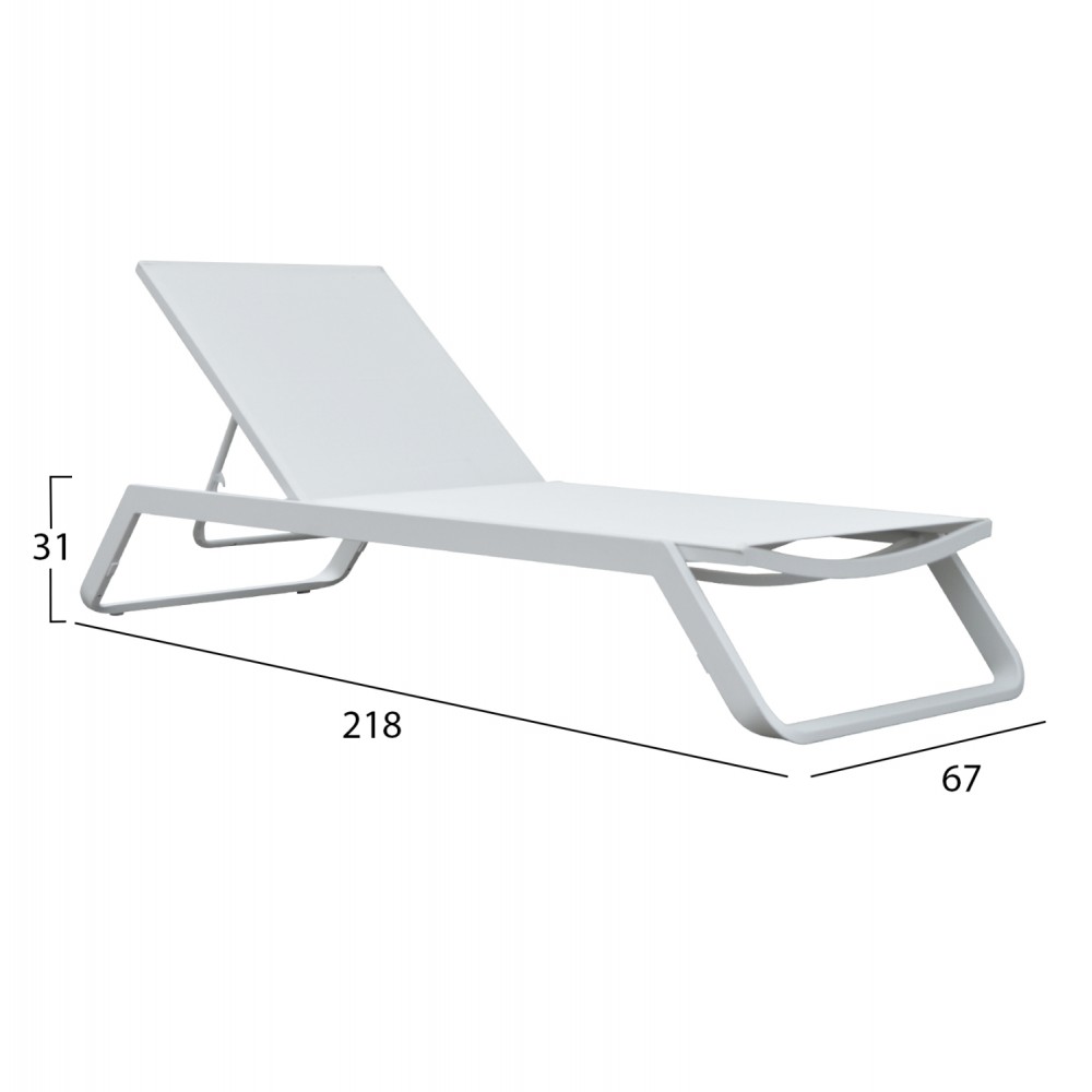 Ξαπλώστρα παραλίας "MARIMAR" από αλουμίνιο/ύφασμα  σε λευκό χρώμα 218x67x31