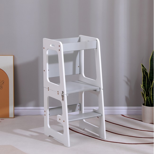 Πύργος εκμάθησης με πίνακα "RICKI" από ξύλο πεύκου σε λευκό/γκρι χρώμα  37x40x84