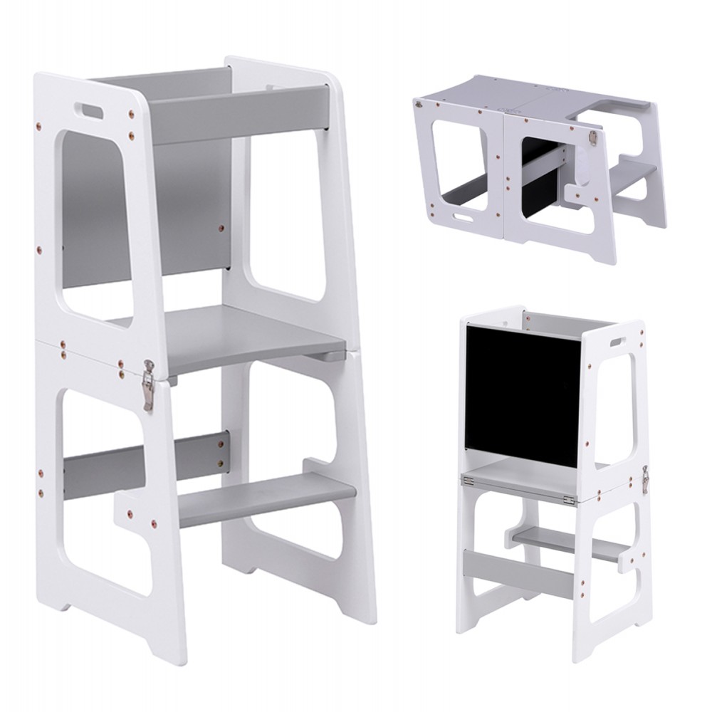 Πύργος εκμάθησης με πίνακα "RICKI" από ξύλο πεύκου σε λευκό/γκρι χρώμα  37x40x84