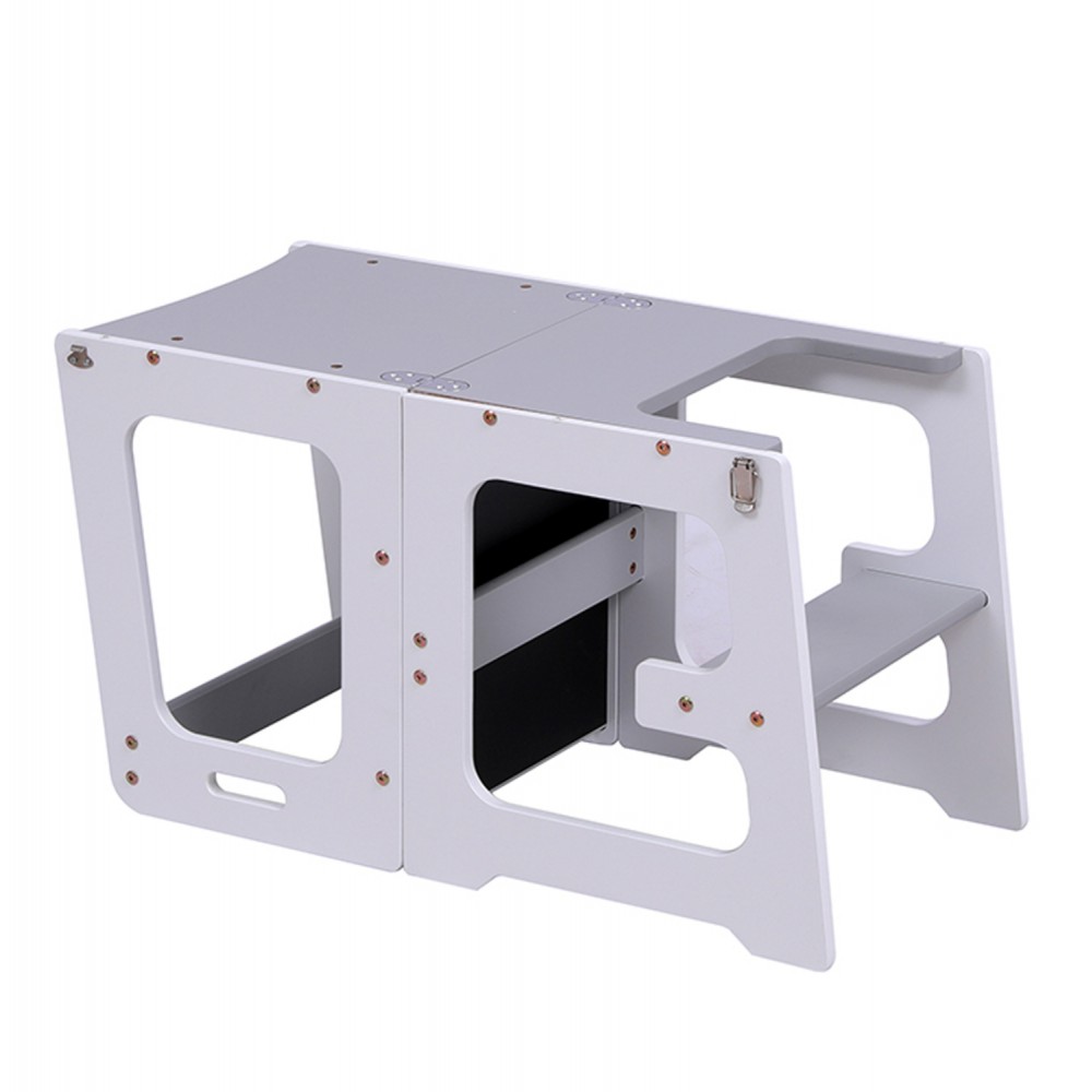 Πύργος εκμάθησης με πίνακα "RICKI" από ξύλο πεύκου σε λευκό/γκρι χρώμα  37x40x84