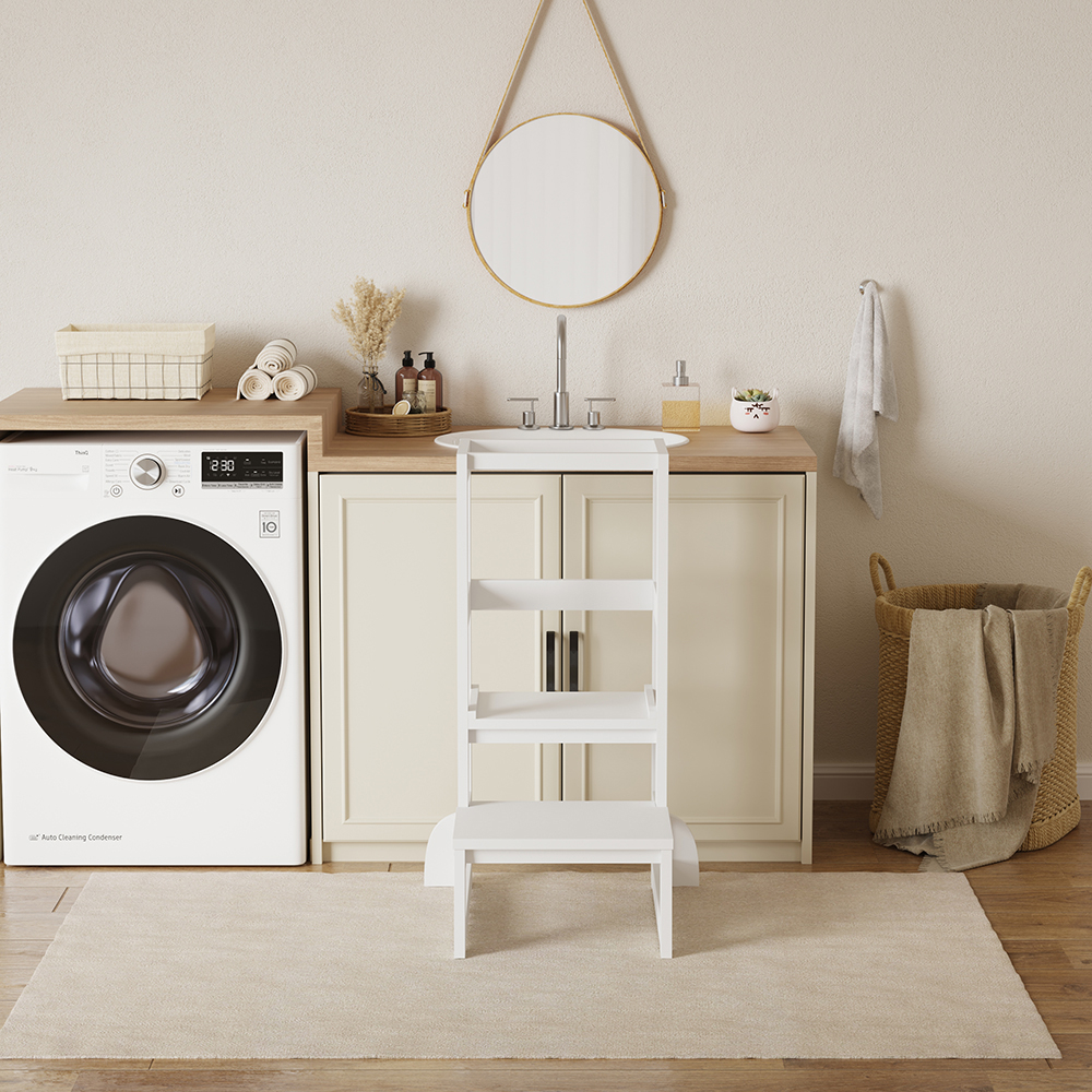 Πύργος εκμάθησης τ.Μοντεσσόρι "PEPE" από ξύλο πεύκου σε λευκό χρώμα 55x53x90