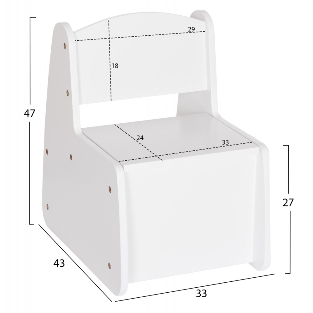 Παιδικό καρεκλάκι με αποθ.χώρο "RICKI" σε λευκό χρώμα 33x43x47