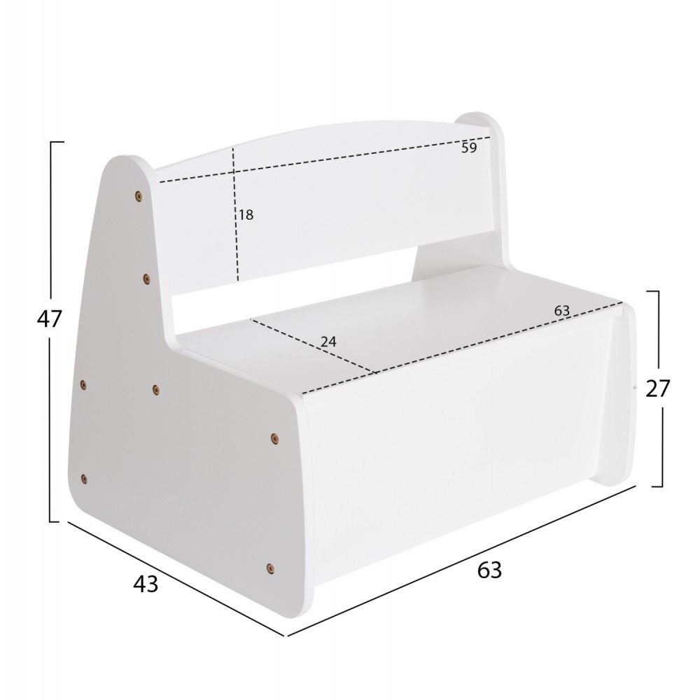 Παγκάκι παιδικό με απόθ.χώρο "RICKI" σε λευκό χρώμα 63x43x47