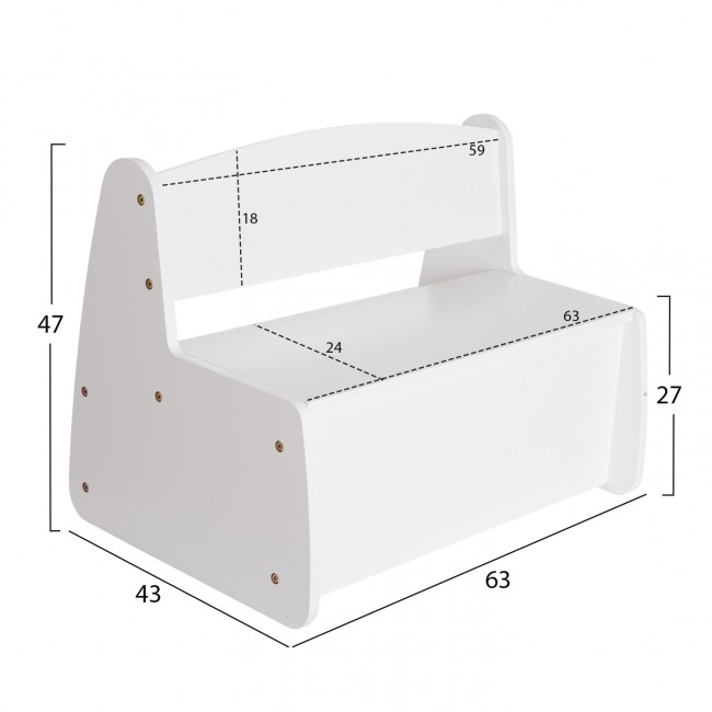 Παγκάκι παιδικό με απόθ.χώρο "RICKI" σε λευκό χρώμα 63x43x47