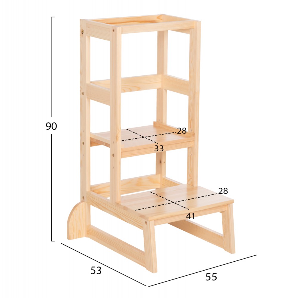 Πύργος εκμάθησης τ. Μοντεσσόρι "PEPE" από ξύλο πεύκου σε φυσικό χρώμα 55x53x90