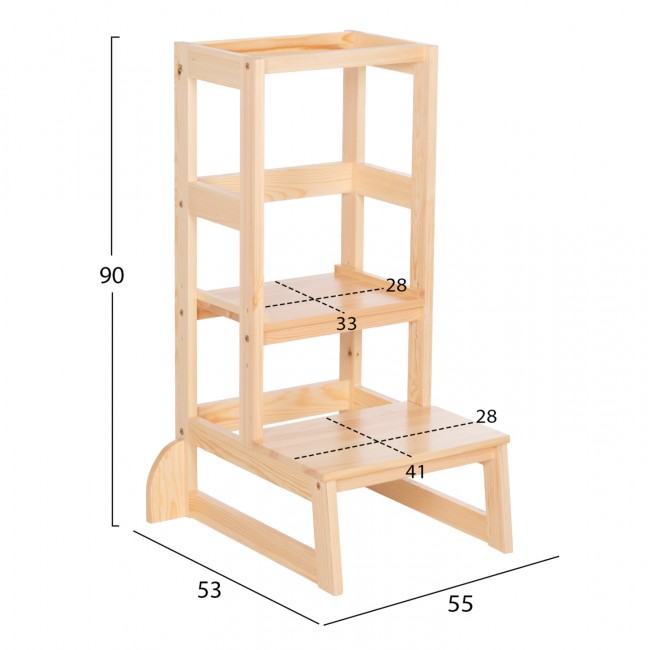 Πύργος εκμάθησης τ. Μοντεσσόρι "PEPE" από ξύλο πεύκου σε φυσικό χρώμα 55x53x90