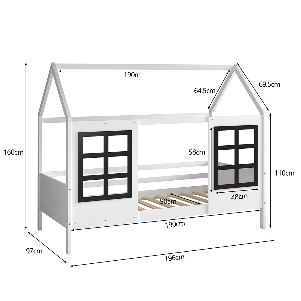 Παιδικό κρεβάτι τ.Μοντεσσόρι "DOMER" από ξύλο πεύκου σε λευκό χρώμα 90x190
