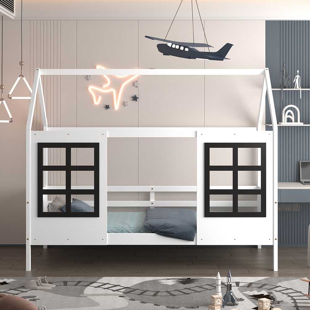 Παιδικό κρεβάτι τ.Μοντεσσόρι "DOMER" από ξύλο πεύκου σε λευκό χρώμα 90x190