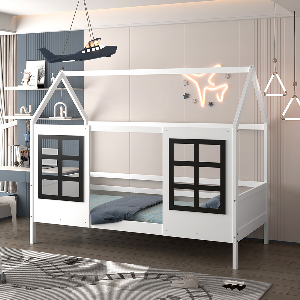 Παιδικό κρεβάτι τ.Μοντεσσόρι "DOMER" από ξύλο πεύκου σε λευκό χρώμα 90x190