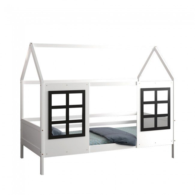 Παιδικό κρεβάτι τ.Μοντεσσόρι "DOMER" από ξύλο πεύκου σε λευκό χρώμα 90x190