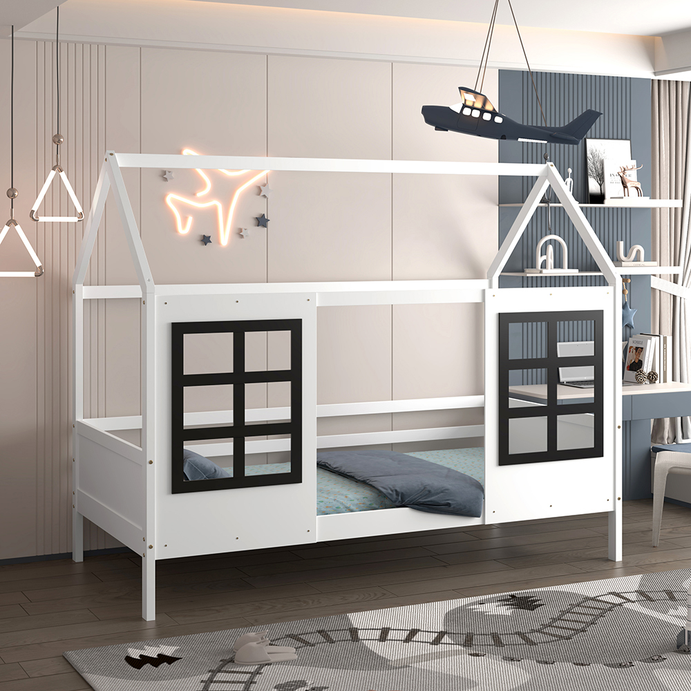 Παιδικό κρεβάτι τ.Μοντεσσόρι "DOMER" από ξύλο πεύκου σε λευκό χρώμα 90x190