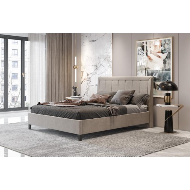 Κρεβάτι διπλό "BED9" από ύφασμα σε χρώμα taupe 160x200