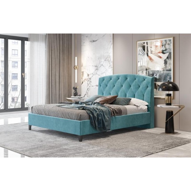 Κρεβάτι διπλό "BED1" με στρώμα από ύφασμα σε χρώμα μπλε 160x200