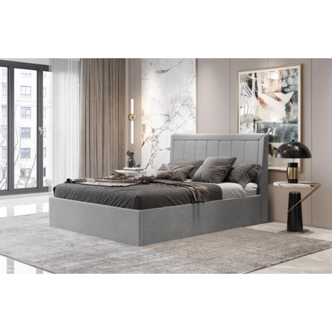 Κρεβάτι διπλό "BED10" με στρώμα από ύφασμα σε χρώμα ανθρακί 160x200