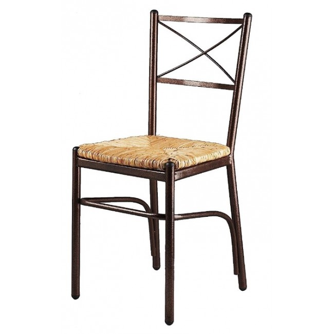 Καρέκλα μεταλλική με φυσική ψάθα σε καφέ χρώμα