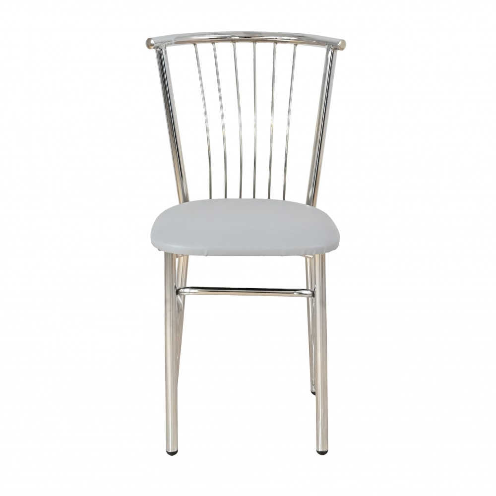 Καρέκλα βεντάλια χρωμίου με πάτο δερματίνης σε χρώμα λευκό 40x36x83