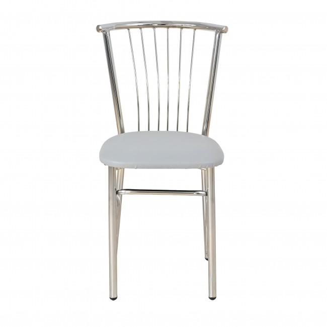 Καρέκλα βεντάλια χρωμίου με πάτο δερματίνης σε χρώμα λευκό 40x36x83
