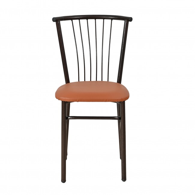 Καρέκλα βεντάλια μεταλλική με πάτο δερματίνης σε χρώμα καφέ 40x36x83