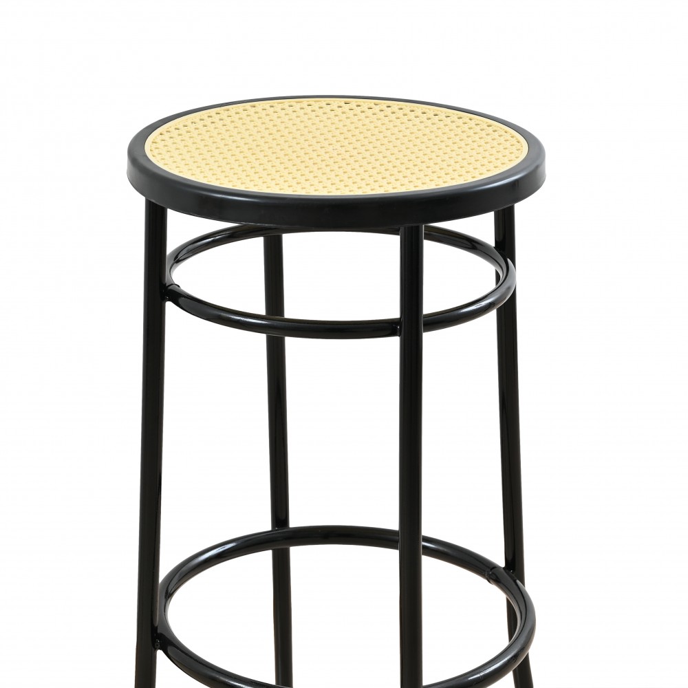 Σκαμπό μπαρ μεταλλικό με πάτο ψάθας σε χρώμα μαύρο/μπεζ Φ36x79