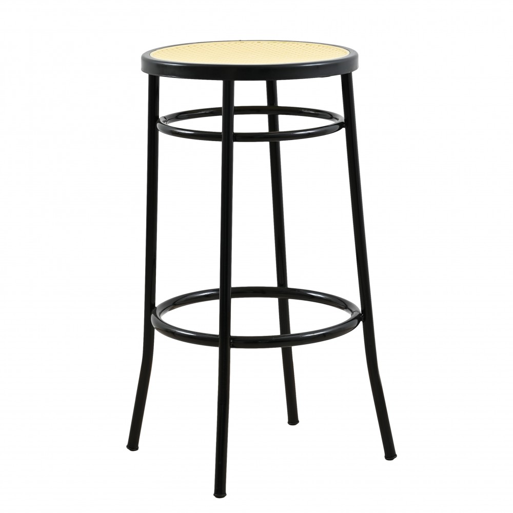 Σκαμπό μπαρ μεταλλικό με πάτο ψάθας σε χρώμα μαύρο/μπεζ Φ36x79