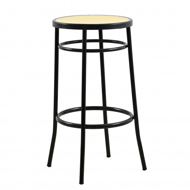 Σκαμπό μπαρ μεταλλικό με πάτο ψάθας σε χρώμα μαύρο/μπεζ Φ36x79