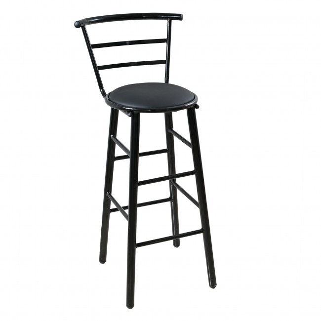 Σκαμπό μπαρ με πλάτη από μέταλλο/PU σε χρώμα μαύρο Φ34x103