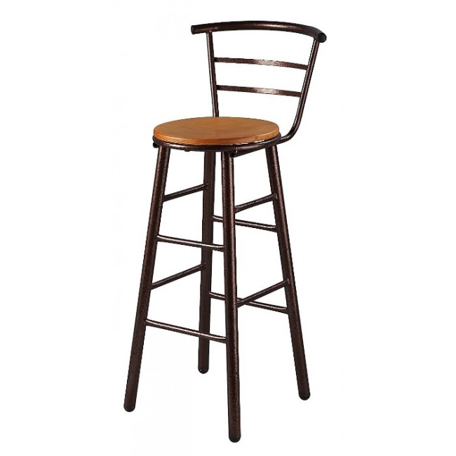 Σκαμπό μπαρ με πλάτη και πάτο ξύλου σε χρώμα καφέ 34x103