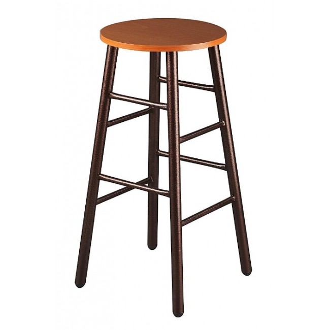 Σκαμπό μπαρ μεταλλικό με πάτο ξύλου σε χρώμα καφέ Φ36x79