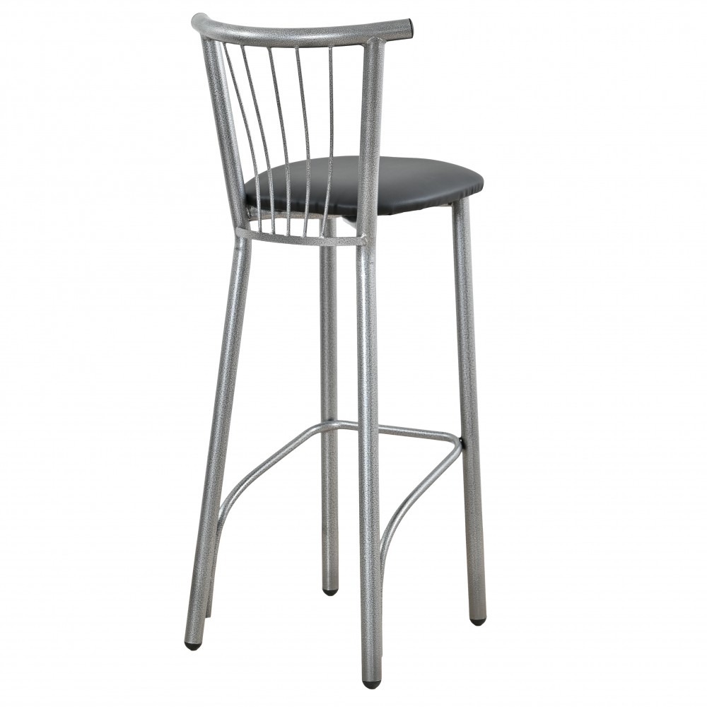 Σκαμπό μπαρ μεταλλικό με πλάτη και πάτο δερματίνης σε χρώμα γκρι/μαύρο 35x39x108