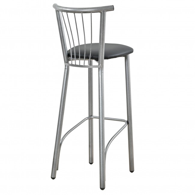 Σκαμπό μπαρ μεταλλικό με πλάτη και πάτο δερματίνης σε χρώμα γκρι/μαύρο 35x39x108