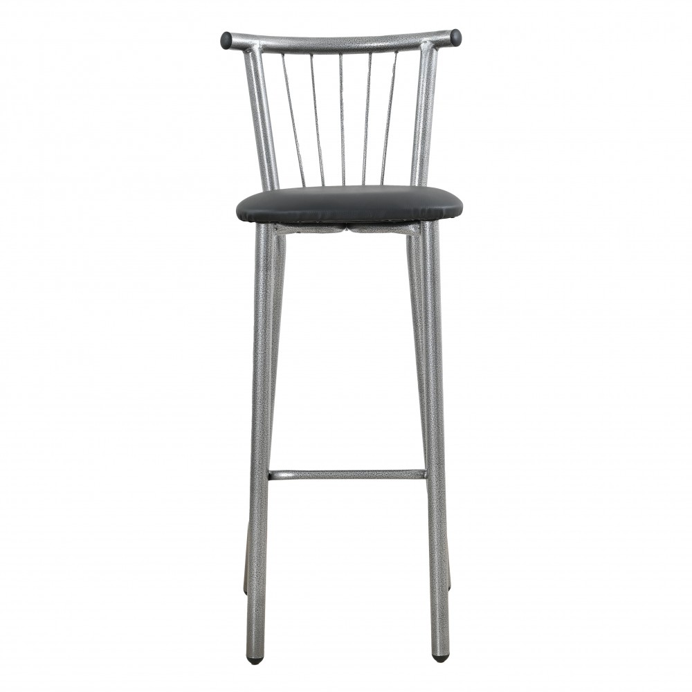 Σκαμπό μπαρ μεταλλικό με πλάτη και πάτο δερματίνης σε χρώμα γκρι/μαύρο 35x39x108