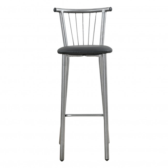 Σκαμπό μπαρ μεταλλικό με πλάτη και πάτο δερματίνης σε χρώμα γκρι/μαύρο 35x39x108