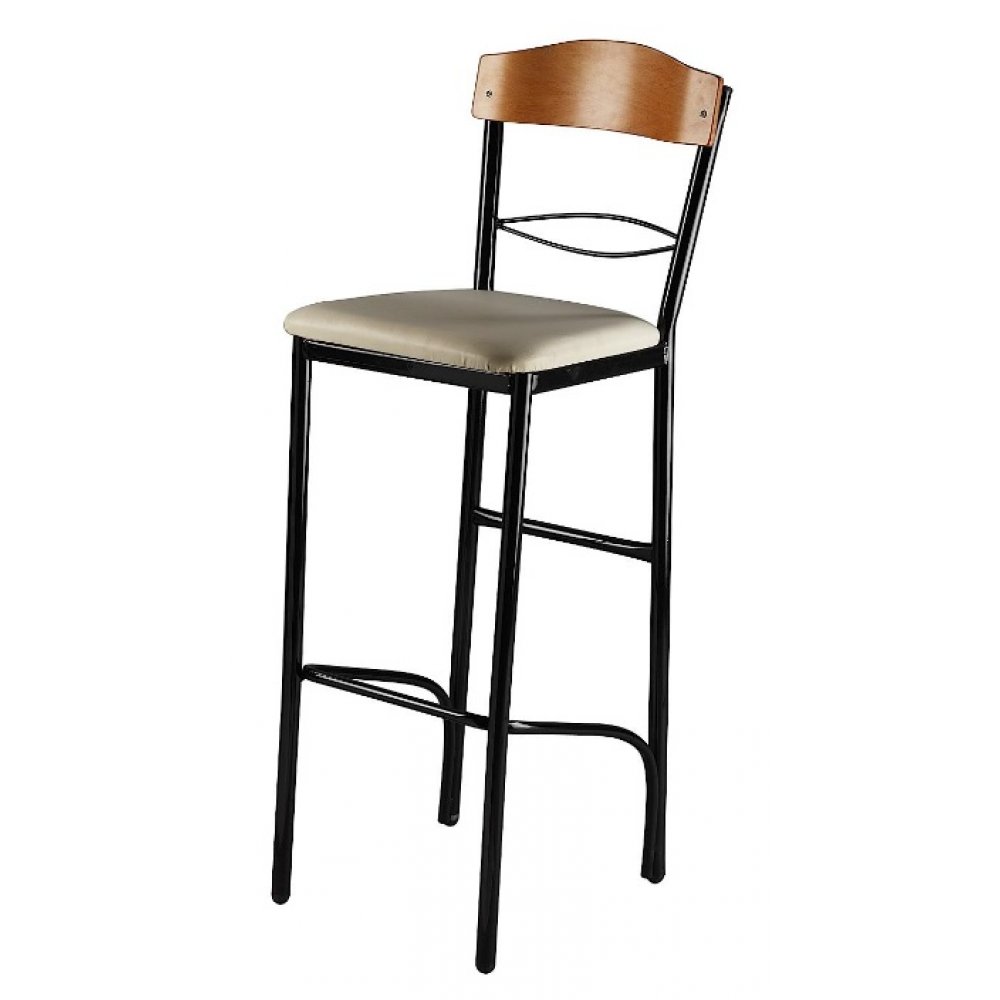 Σκαμπό μπαρ μεταλλικό με πλάτη και πάτο δερματίνης σε χρώμα μπεζ 35x39x108