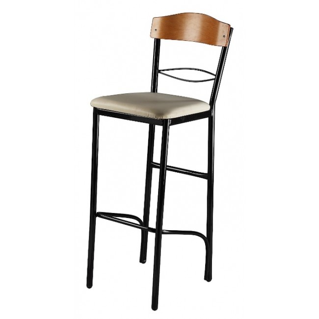 Σκαμπό μπαρ μεταλλικό με πλάτη και πάτο δερματίνης σε χρώμα μπεζ 35x39x108