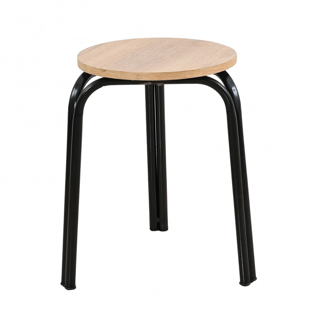 Σκαμπό χαμηλό μεταλλικό με πάτο ξύλου σε χρώμα καφέ Φ35x45