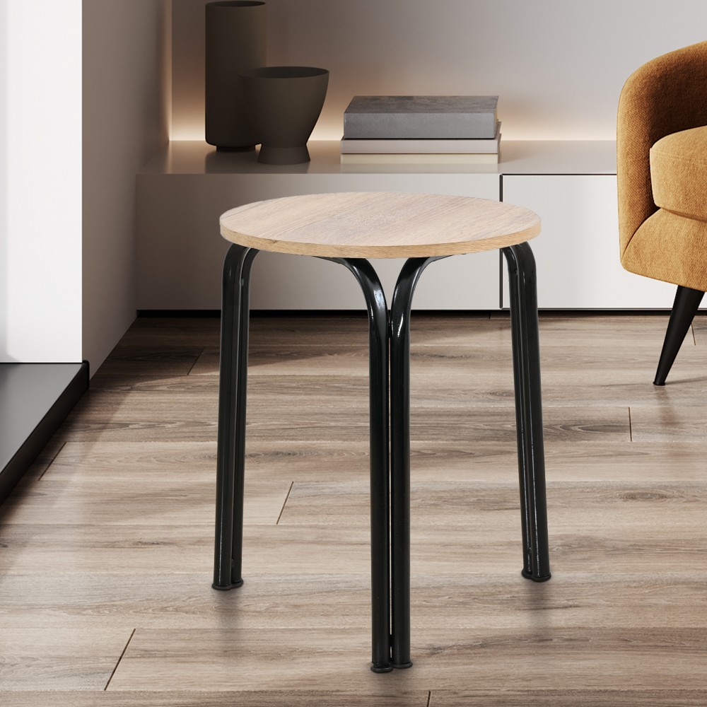 Σκαμπό χαμηλό μεταλλικό με πάτο ξύλου σε χρώμα καφέ Φ35x45