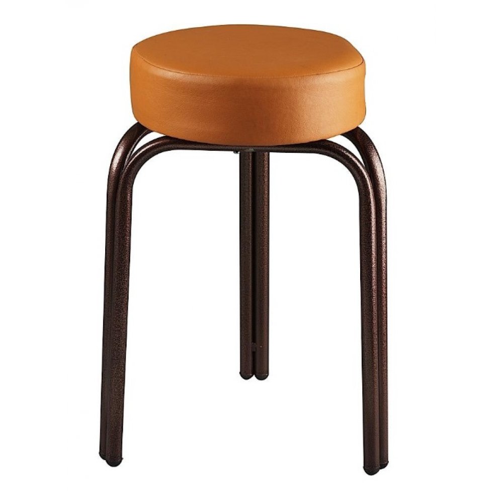 Σκαμπό χαμηλό μεταλλικό με πάτο δερματίνης σε χρώμα καφέ Φ36x47