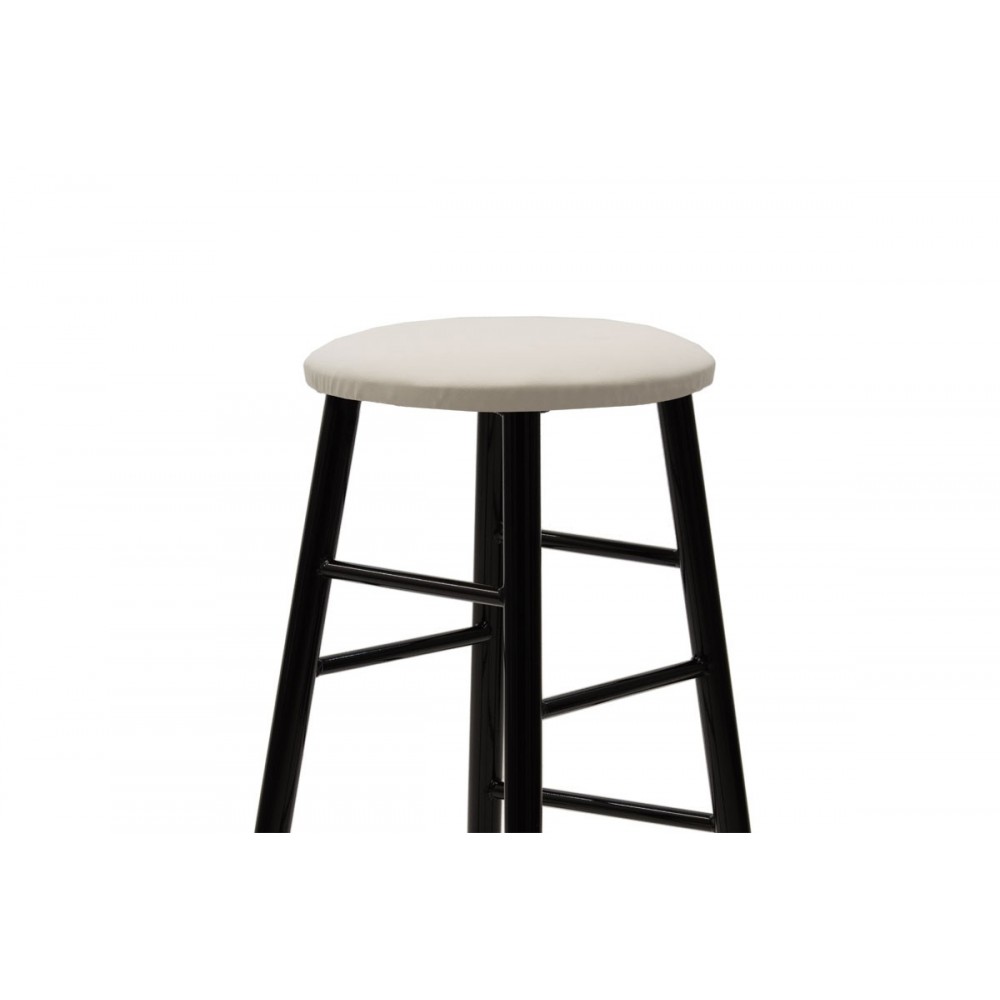 Σκαμπώ μπαρ "STAND" από τεχνόδερμα-μέταλλο σε εκρού-μαύρο gloss χρώμα Φ36x79