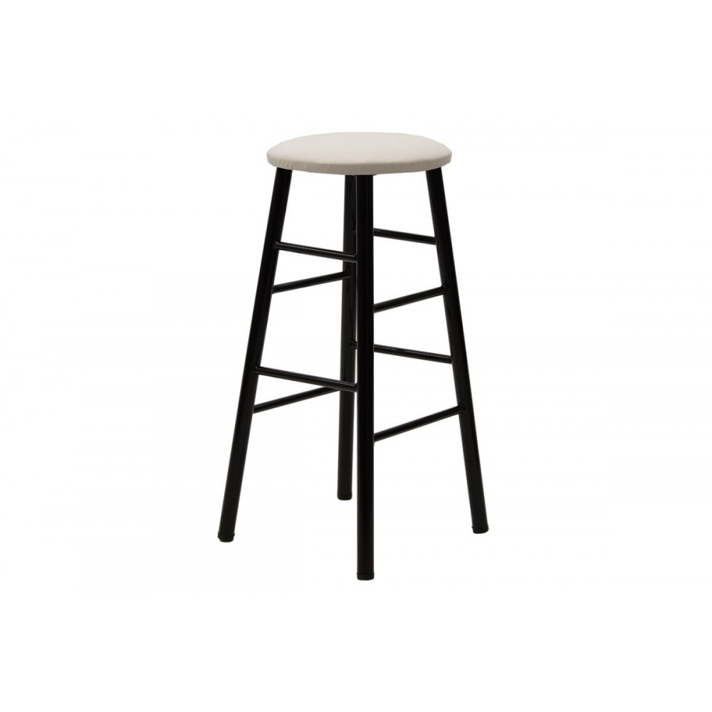 Σκαμπώ μπαρ "STAND" από τεχνόδερμα-μέταλλο σε εκρού-μαύρο gloss χρώμα Φ36x79