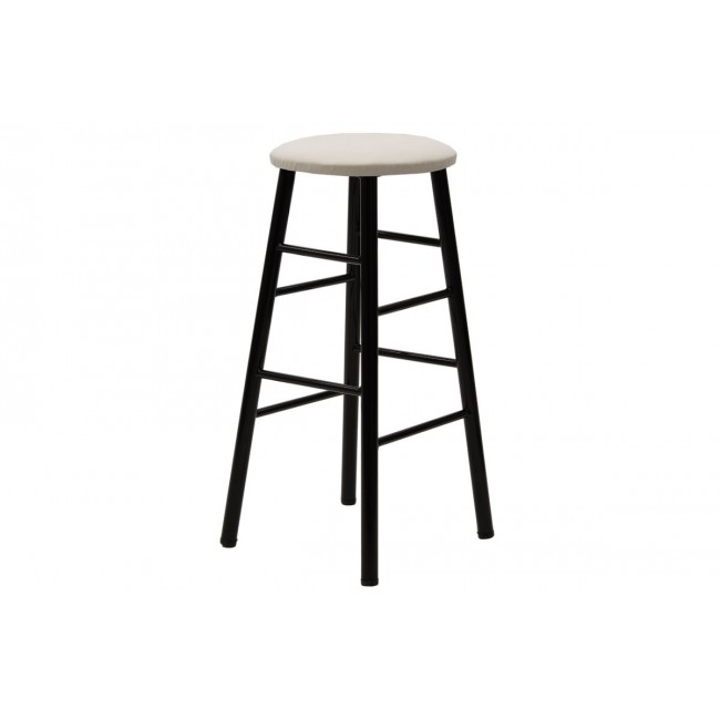 Σκαμπώ μπαρ "STAND" από τεχνόδερμα-μέταλλο σε εκρού-μαύρο gloss χρώμα Φ36x79