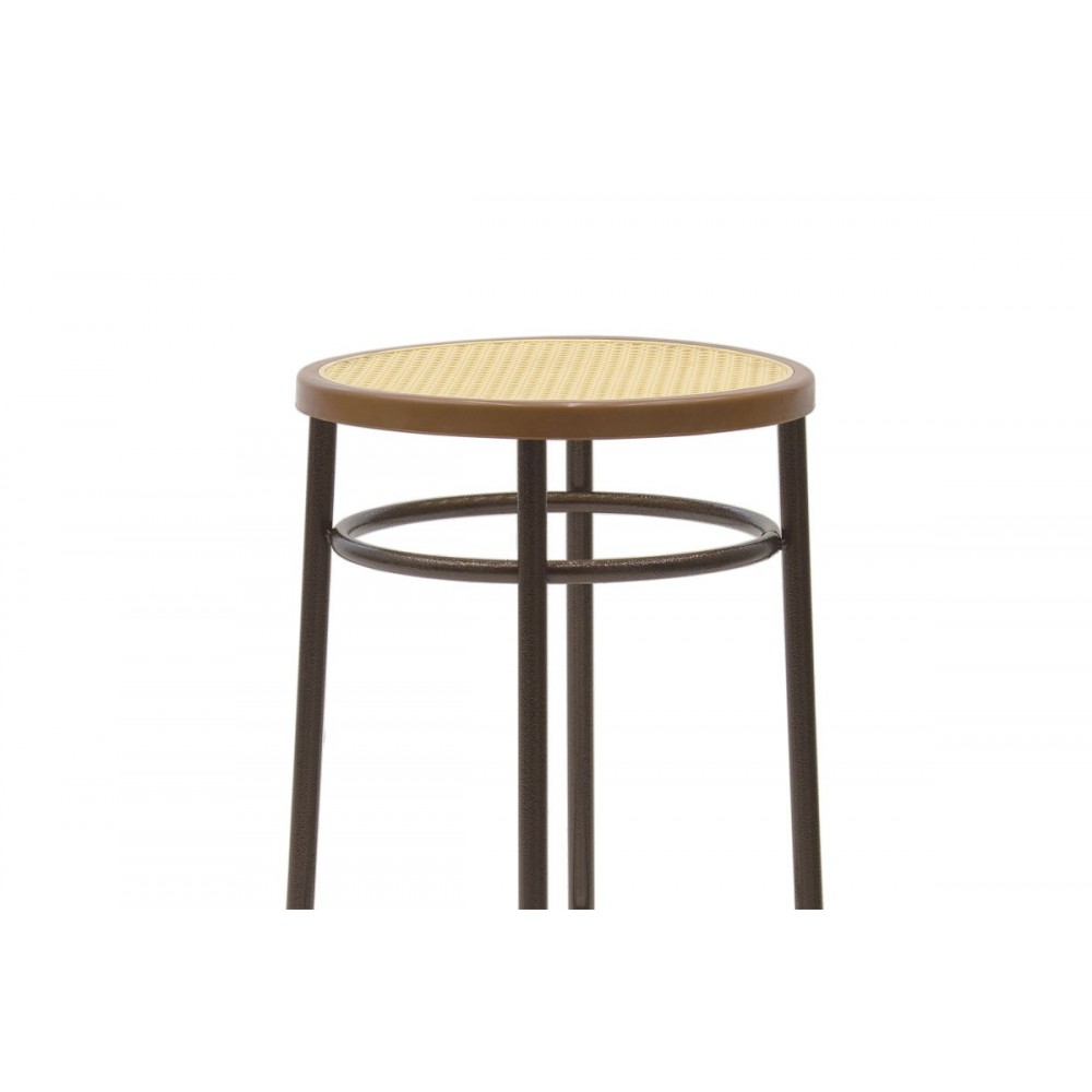 Σκαμπώ μπαρ "WIEN" από μέταλλο/rattan σε καφέ σφυρήλατο/εκρού χρώμα Φ36x79